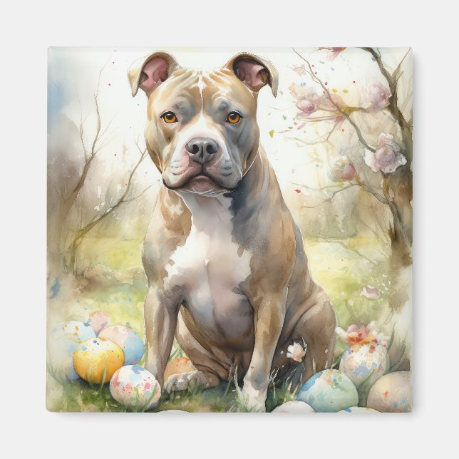 Pitbull Hund mit Ostereiern Urlaub Magnet (Vorne)