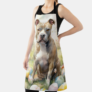 Pitbull Hund mit Ostereiern Urlaub Schürze