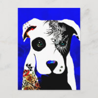 Pitbull Hund mit Tätowierungen und Piercings