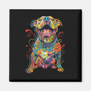 Pitbull Hund Tätowierte farbenfrohe tattooid Hund  Magnet