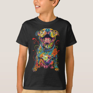 Pitbull Hund Tätowierte farbenfrohe tattooid Hund T-Shirt