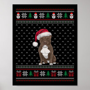 Pitbull Hund Tragen Weihnachtsmannmütze Ugly Xmas Poster