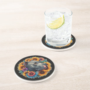 Pitbull Hund umgeben von blühenden Sonnenblumen Getränkeuntersetzer