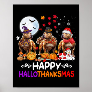 Pitbull Hund Weihnachten Happy Hallothankmas Thank Poster