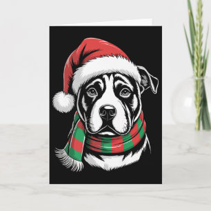 Pitbull-Hund Weihnachten Santa-Hut Schal Weihnacht Karte