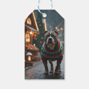 Pitbull-Hund Weihnachten Schnee Feiertag Geschenkanhänger