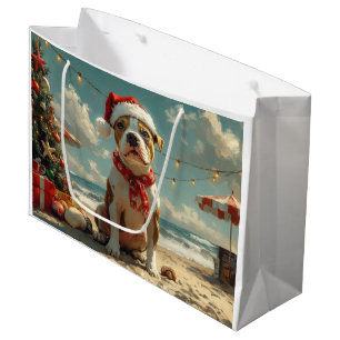 Pitbull-Hund Weihnachten Vintage Strand Große Geschenktüte