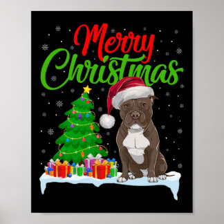 Pitbull Hund Weihnachtsbaum Lichter Weihnachten Pi Poster