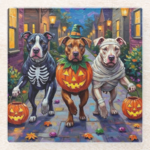 Pitbull-Hunde beim Trick-or-Treat an Halloween Ha Glasuntersetzer