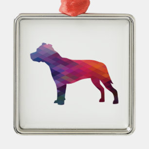Pitbull Hunde Silhouette Geometrisch Lila Ornament Aus Metall