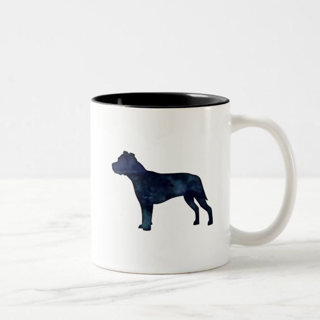Pitbull Hunde Silhouette Schwarzes Wasser Zweifarbige Tasse (Rechts)
