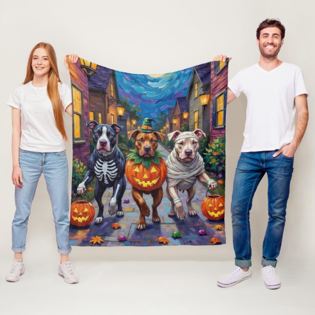Pitbull Hunde Trick-oder-Treating Halloween-Kostüm Fleecedecke (Beispiel)