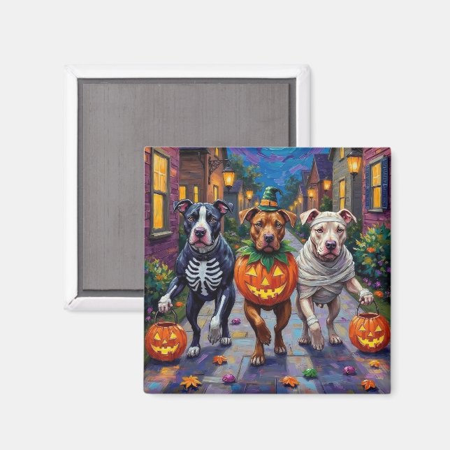 Pitbull Hunde Trick-oder-Treating Halloween-Kostüm Magnet (Vorderseite/Rückseite)