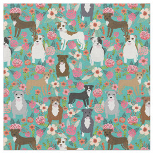 Pitbull-Hunde Vintage Blumen Türkis Stoff