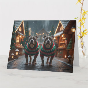 Pitbull Hunde Weihnachtsschneeurlaub Karte