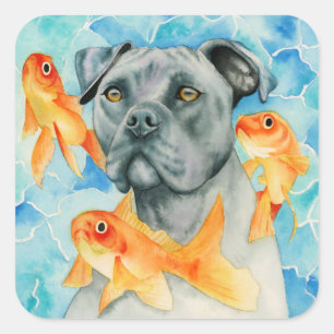 Pitbull-Hundephantasie-Aquarell Quadratischer Aufkleber