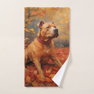 Pitbull im Herbst Leaves Fall Inspiriert Badhandtuch Set
