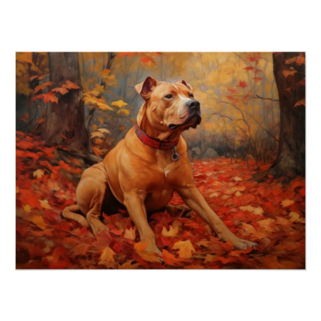 Pitbull im Herbst Leaves Fall Inspiriert Poster (Vorderseite)