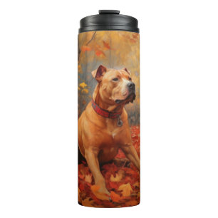 Pitbull im Herbst Leaves Fall Inspiriert Thermosbecher
