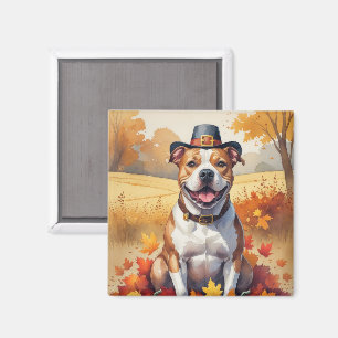 Pitbull im Herbstlaub Erntedankfest Kunst Magnet