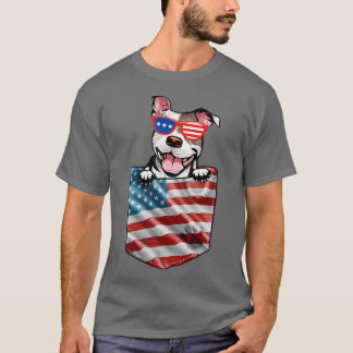 Pitbull in Pocket American Flag Patriotic 4. J T-Shirt