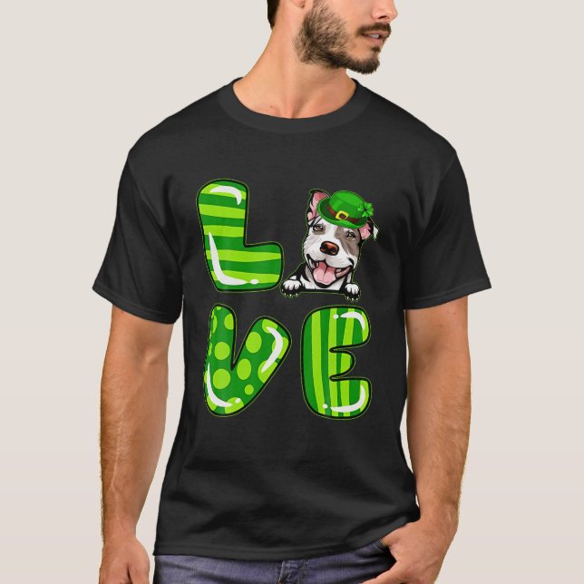 Pitbull Kleeblatt Lucky Clover Irish St Patricks D T-Shirt (Vorderseite)
