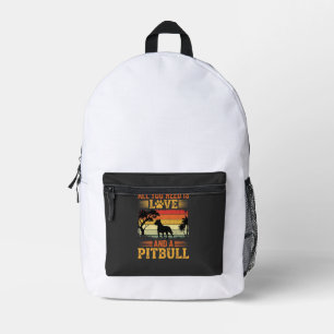 Pitbull Liebe Retro Sonnenuntergang Hund Bedruckter Rucksack