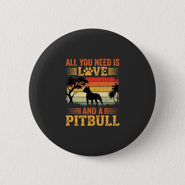 Pitbull Liebe Retro Sonnenuntergang Hund Button (Vorderseite)