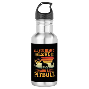 Pitbull Liebe Retro Sonnenuntergang Hund Edelstahlflasche