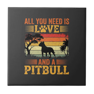 Pitbull Liebe Retro Sonnenuntergang Hund Fliese