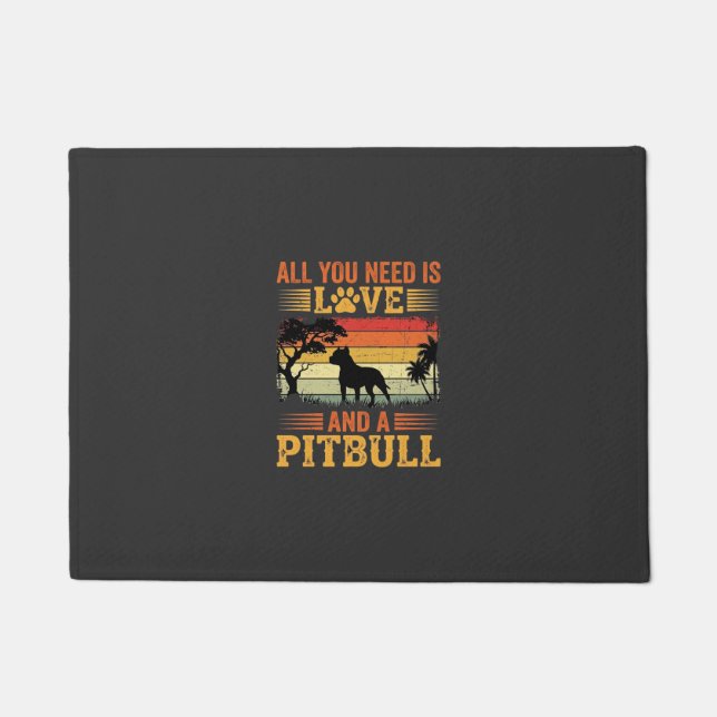 Pitbull Liebe Retro Sonnenuntergang Hund Fußmatte (Vorderseite)