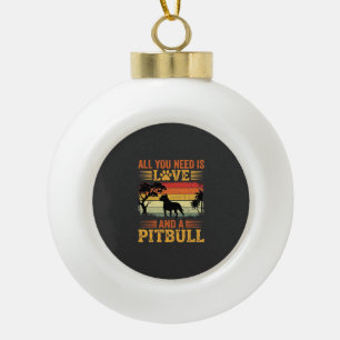 Pitbull Liebe Retro Sonnenuntergang Hund Keramik Kugel-Ornament