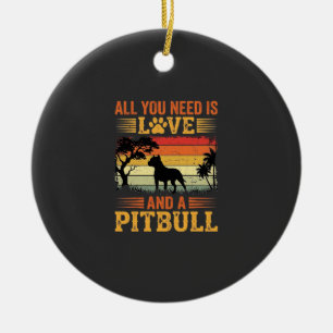 Pitbull Liebe Retro Sonnenuntergang Hund Keramik Ornament