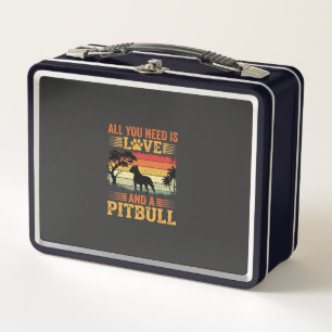 Pitbull Liebe Retro Sonnenuntergang Hund Metall Brotdose