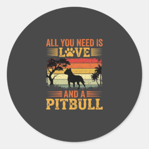 Pitbull Liebe Retro Sonnenuntergang Hund Runder Aufkleber