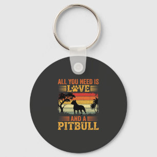 Pitbull Liebe Retro Sonnenuntergang Hund Schlüsselanhänger