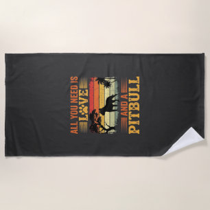 Pitbull Liebe Retro Sonnenuntergang Hund Strandtuch