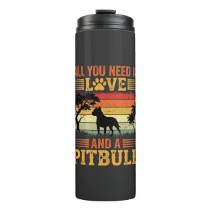 Pitbull Liebe Retro Sonnenuntergang Hund Thermosbecher
