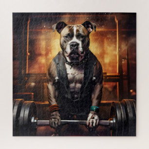 Pitbull Lifting Weight Vintag Puzzle