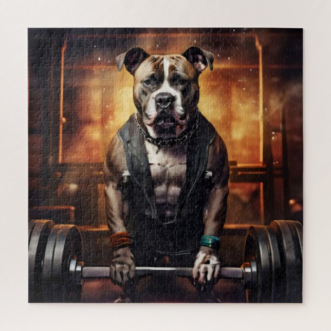 Pitbull Lifting Weight Vintag Puzzle (Vertikal)