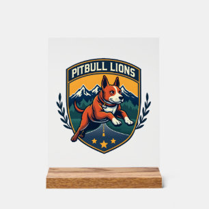 Pitbull-Löwen Vintage-Maskottchen Sportabzeichen V Acrylschild