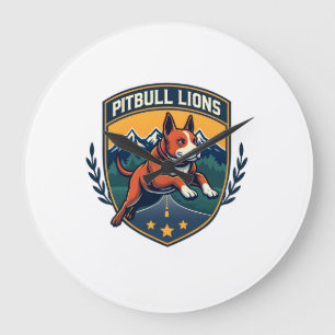 Pitbull-Löwen Vintage-Maskottchen Sportabzeichen V Große Wanduhr