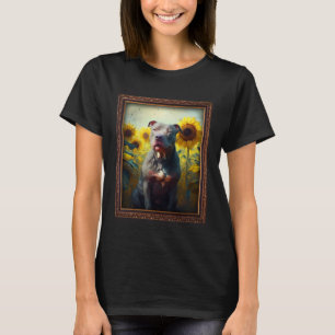 Pitbull Malerei Sonnenblumen Blume Mama Frauen Blu T-Shirt