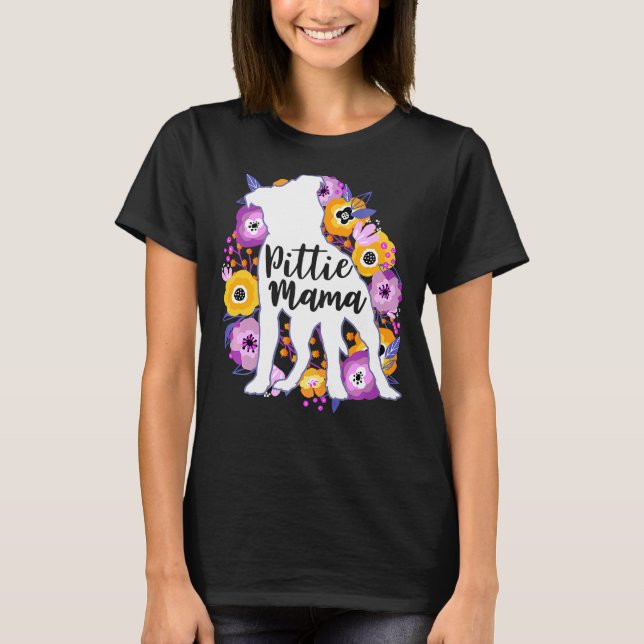 Pitbull Mama Purple Blumen Pittie Mama Niedlich Pi T-Shirt (Vorderseite)