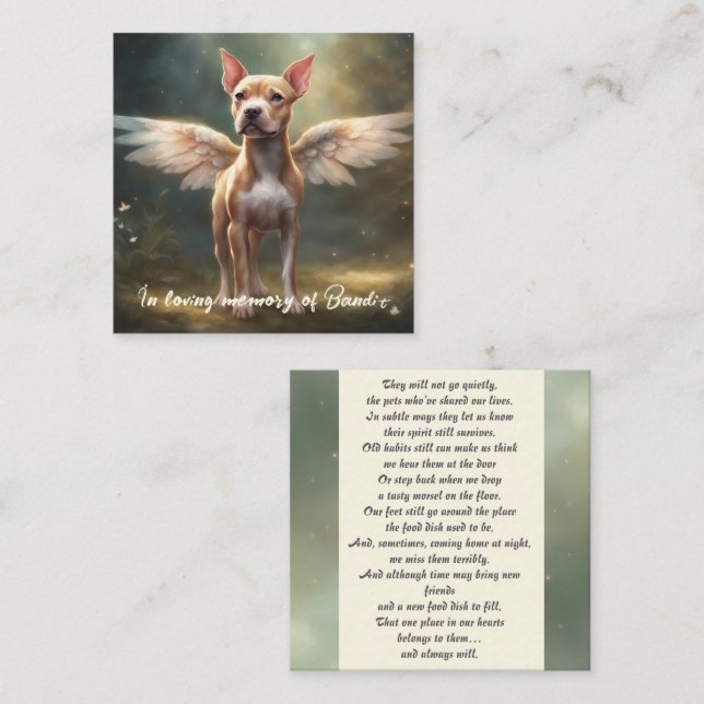 Pitbull Memorial Gedicht Fawn Brown Wings Name hin Mitteilungskarte (Vorne/Hinten)