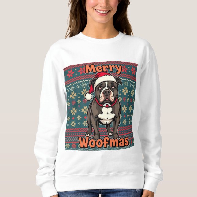 Pitbull Merry Woofmas Sweatshirt (Vorderseite)