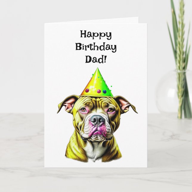 Pitbull mit Geburtstagshügel | Geburtstag des Vate Karte (Vorderseite)