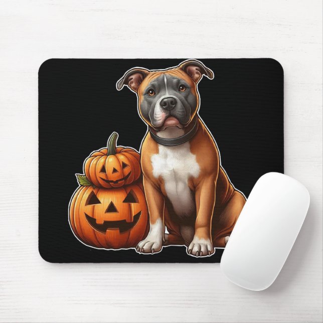 Pitbull mit Halloween Pumpkins Mousepad (Mit Mouse)