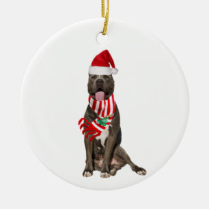 PITBULL mit Hutschuh Weihnachten Keramik Ornament