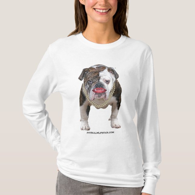 Pitbull mit Lippenstift und Perlen T-Shirt (Vorderseite)